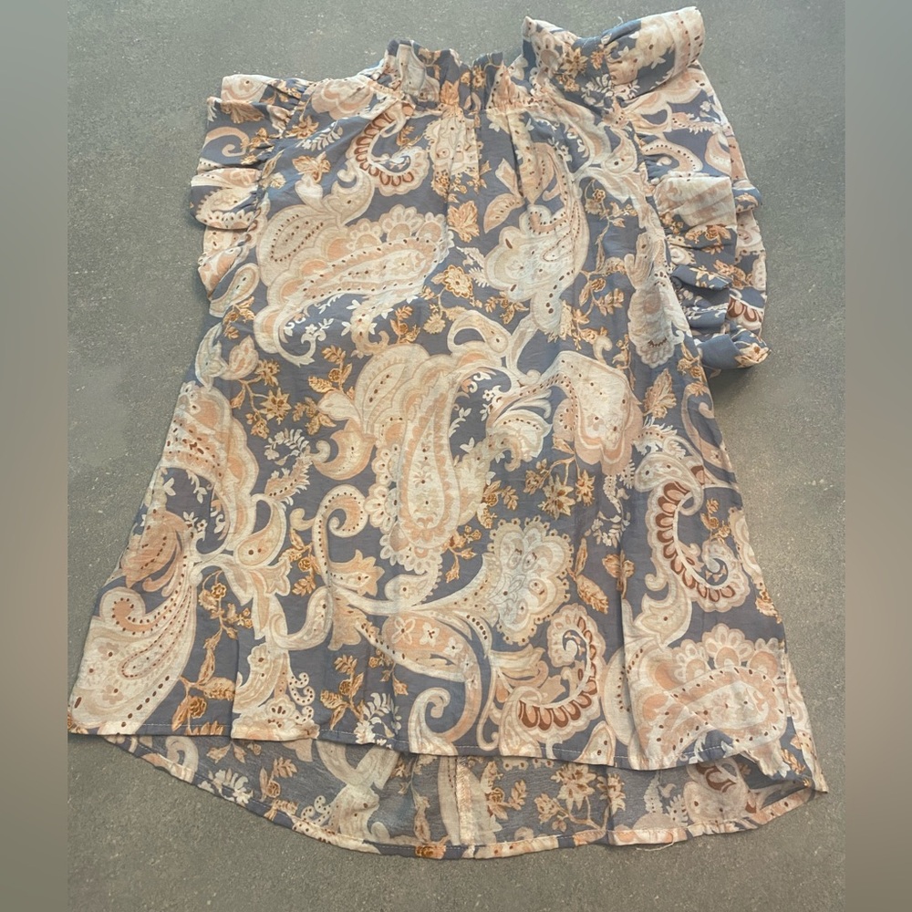 Fate Floral Long Sleeve Dress in Blue and Cream